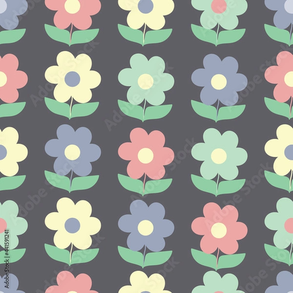 Obraz Colorful geometric floral vector illustration repeat seamless pattern design on grey background pattern