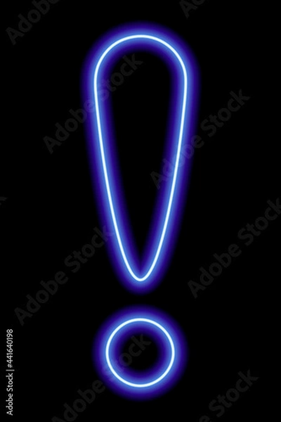 Obraz Blue neon exclamation point on a black background