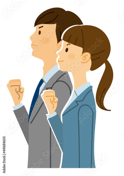 Fototapeta 男女　スーツ　横顔　ガッツポーズ