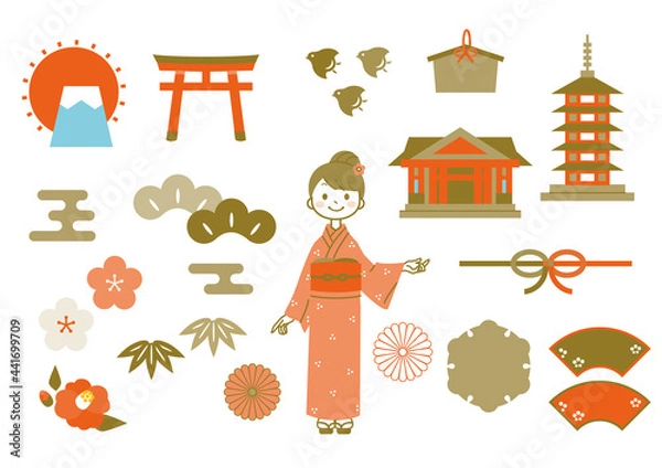 Obraz 和　京都　着物　素材　シンプル