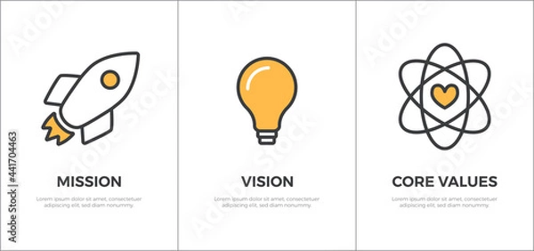 Obraz Mission, Vision and Core Values Banner Template Flat Vector Icon