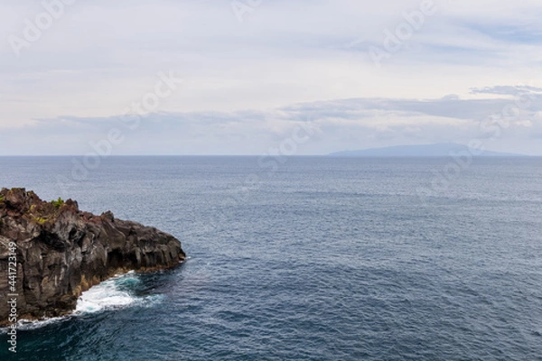 Fototapeta 岩の岬と地平線に見える伊豆大島