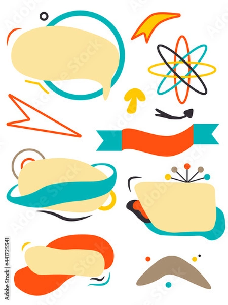 Fototapeta Mid century colorful element set. Different modern abstract shapes for text