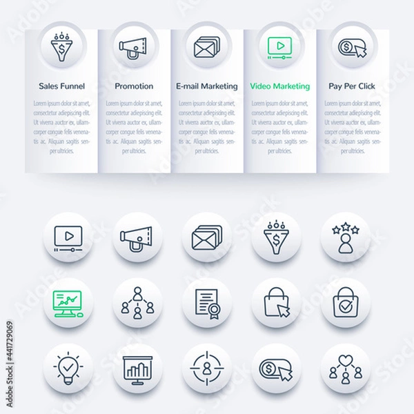 Fototapeta digital marketing infographics, banner design and line icons set