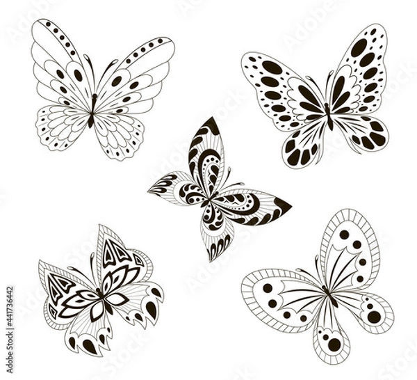 Obraz Set  black white butterflies of a tattoo