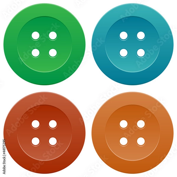 Fototapeta Group of Bright Colorful Sewing Buttons on White Background