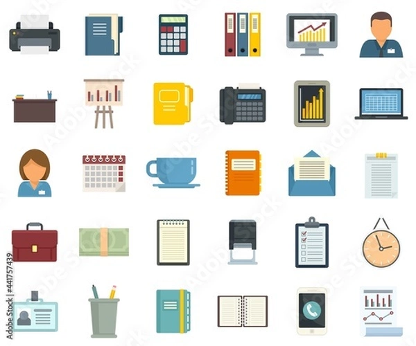 Fototapeta Office manager icons set flat vector isolated