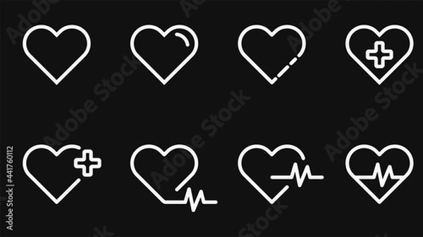 Fototapeta Heart vector icons. Set of heartbeat icon on isolated black background. Symbol cardiogram heart logo in linear style. Vector illustration