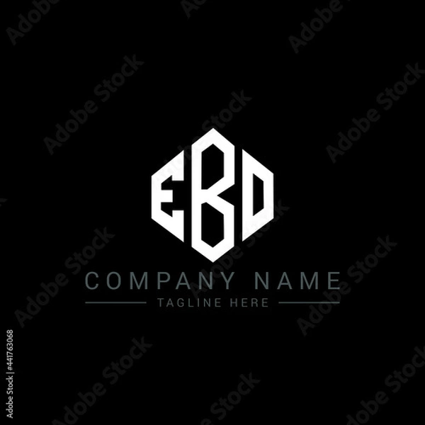 Fototapeta EBO letter logo design with polygon shape. EBO polygon logo monogram. EBO cube logo design. EBO hexagon vector logo template white and black colors. EBO monogram, EBO business and real estate logo. 