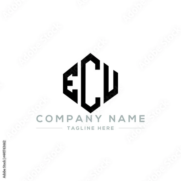 Fototapeta ECU letter logo design with polygon shape. ECU polygon logo monogram. ECU cube logo design. ECU hexagon vector logo template white and black colors. ECU monogram, ECU business and real estate logo. 