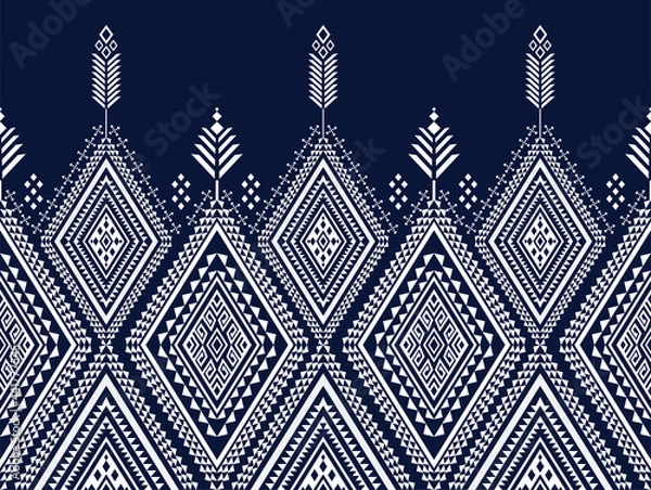 Obraz Gemetric ethnic oriental ikat pattern traditional Design for background,carpet,wallpaper,clothing,wrapping,batic,fabric,vector illustraion.flower embroidery ethnic.