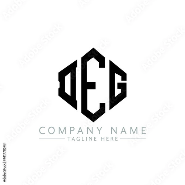 Fototapeta DEG letter logo design with polygon shape. DEG polygon logo monogram. DEG cube logo design. DEG hexagon vector logo template white and black colors. DEG monogram, DEG business and real estate logo. 