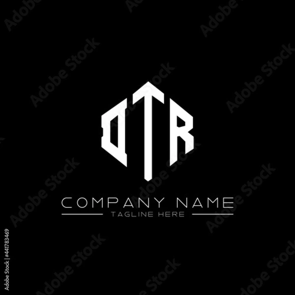 Fototapeta DTR letter logo design with polygon shape. DTR polygon logo monogram. DTR cube logo design. DTR hexagon vector logo template white and black colors. DTR monogram, DTR business and real estate logo. 