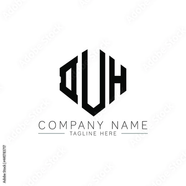Fototapeta DUH letter logo design with polygon shape. DUH polygon logo monogram. DUH cube logo design. DUH hexagon vector logo template white and black colors. DUH monogram, DUH business and real estate logo. 