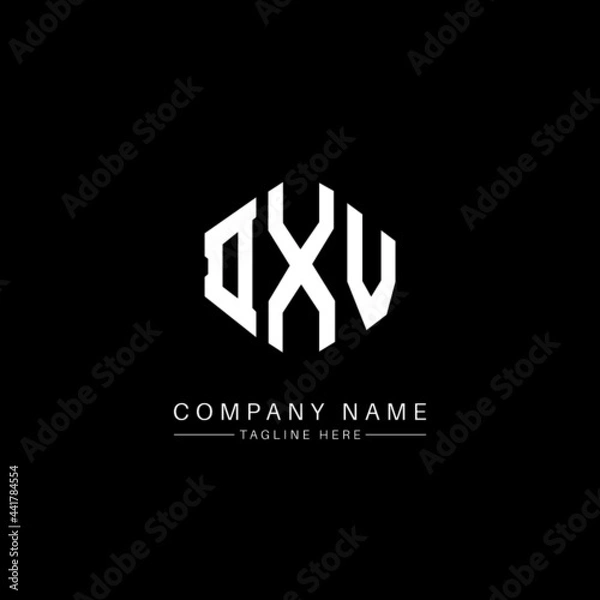 Obraz DXV letter logo design with polygon shape. DXV polygon logo monogram. DXV cube logo design. DXV hexagon vector logo template white and black colors. DXV monogram, DXV business and real estate logo. 