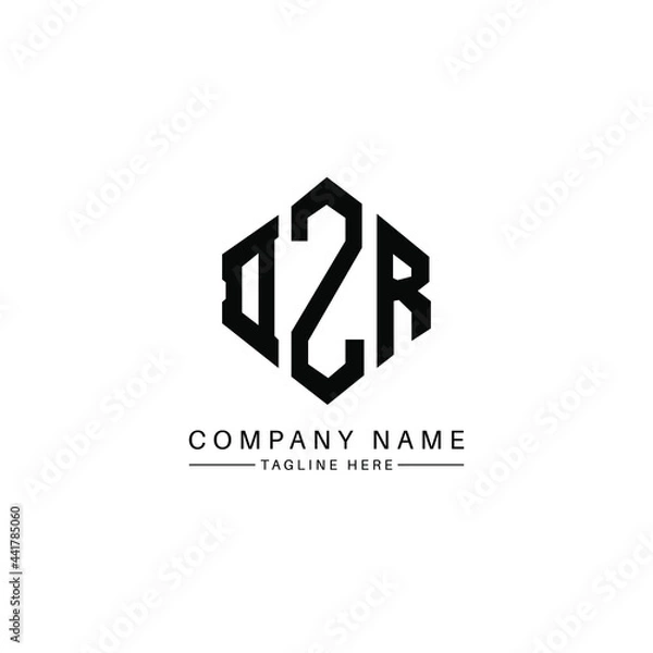 Fototapeta DZR letter logo design with polygon shape. DZR polygon logo monogram. DZR cube logo design. DZR hexagon vector logo template white and black colors. DZR monogram, DZR business and real estate logo. 