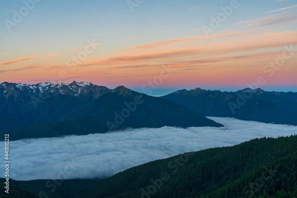 Fototapeta Low Clouds And High Mountains at Hurricane Hill Trail, Olympic National Park