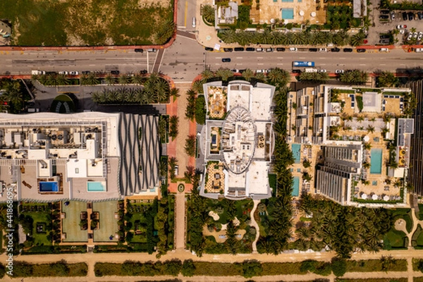 Obraz Drone photo Miami Beach condominium buildings shot from directly above