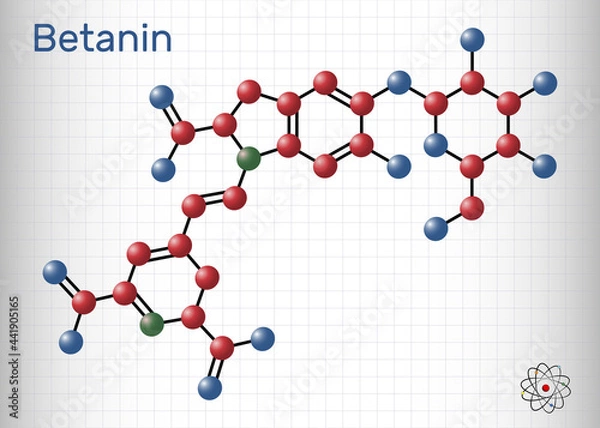 Fototapeta Betanin, molecule. It is betalain plant pigment, red glycosidic food dye, E162 Sheet of paper in a cage