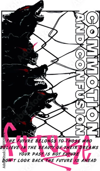 Obraz wolf heads with wire netting slogan Vector design for t-shirt graphics, banner, fashion prints, slogan tees, stickers, flyer, posters and other creative uses
