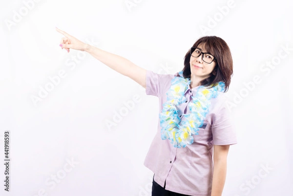 Obraz 遠くを指差す女性