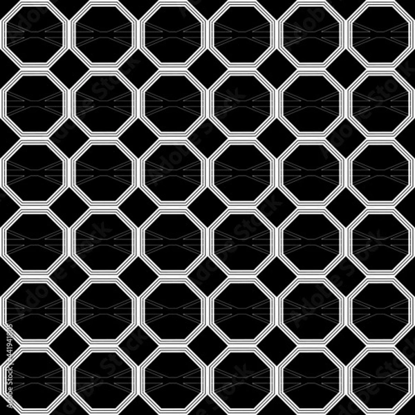 Obraz seamless pattern white hexagonal and lines isolated on black background