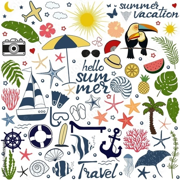 Fototapeta  Set of isolated travel and vacation icons