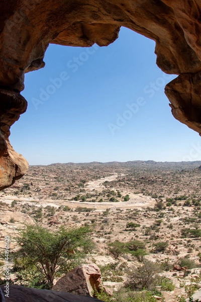 Fototapeta Desolate Somali view from the mouth of a cave