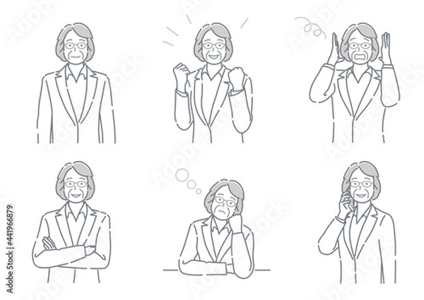 Fototapeta ビジネスパーソンのポーズ集　シンプルな線画イラストセット