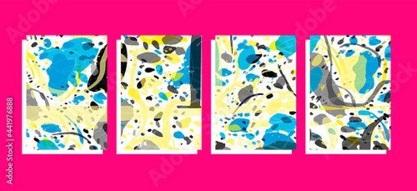 Fototapeta art template set, green nature seasons, vector abstract background  with drawing elements, thin lines