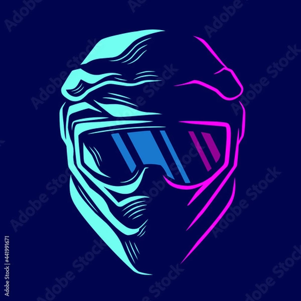Obraz Motocross helmet trail fullface adventure line pop art potrait logo colorful design with dark background. Abstract vector illustration.