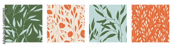 Obraz Hand drawn botanical seamless pattern set. Trendy ink drawn textures. Modern design for paper, cover, fabric, interior decor and other users. 