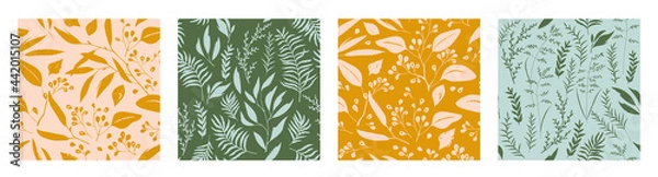 Obraz Hand drawn botanical seamless pattern set. Trendy ink drawn textures. Modern design for paper, cover, fabric, interior decor and other users. 