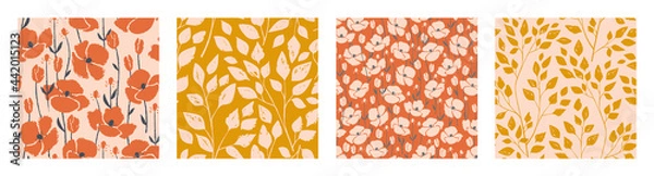 Obraz Hand drawn botanical seamless pattern set. Trendy ink drawn textures. Modern design for paper, cover, fabric, interior decor and other users. 