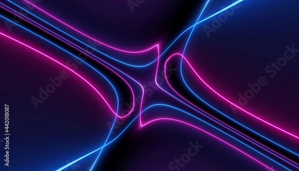 Obraz neon blue pink curvy futuristic abstract galaxy curvy lines laser scientific Sci-Fi high resolution