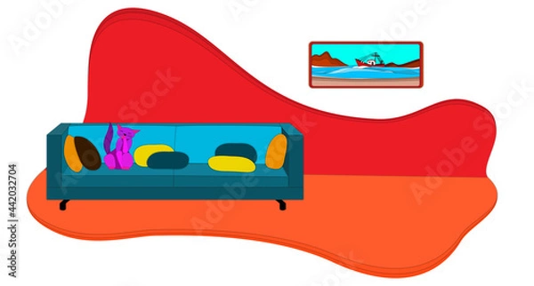 Obraz Room: cat in sofa and picture
