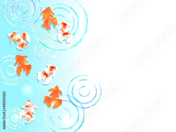Fototapeta 金魚と水面のイラスト背景