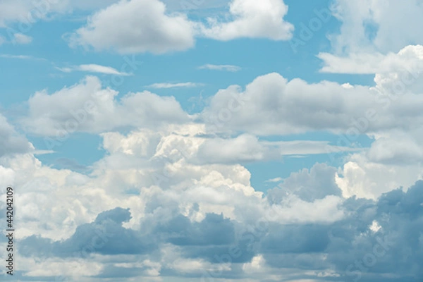 Fototapeta Sky beautiful blue close up clouds scape background. Blue and white sky timelapse, summer clouds.
