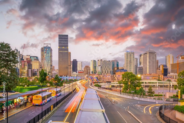 Fototapeta Downtown Brisbane city skyline at sunset