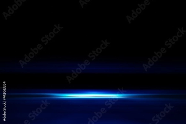 Fototapeta Glow blue light effect on dark blue background. 3D rendering.