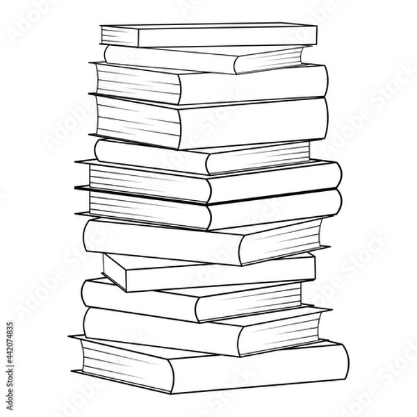 Fototapeta Black and white set of books, vector image on a white background.