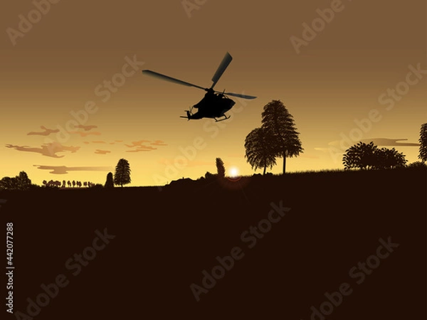 Fototapeta Combat helicopter in the sky. Colorful vector image.