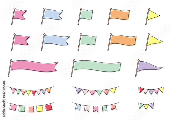 Fototapeta フラッグ　ガーランド　破線デザイン　フレームセット