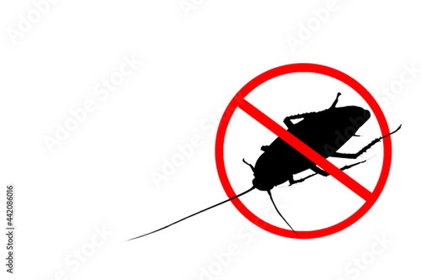 Obraz The silhouette of a cockroach in a red forbidding circle.The stop cockroach icon is forbidding sign.