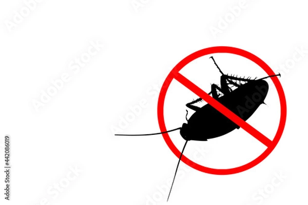 Obraz The silhouette of a cockroach in a red forbidding circle.The stop cockroach icon is forbidding sign.
