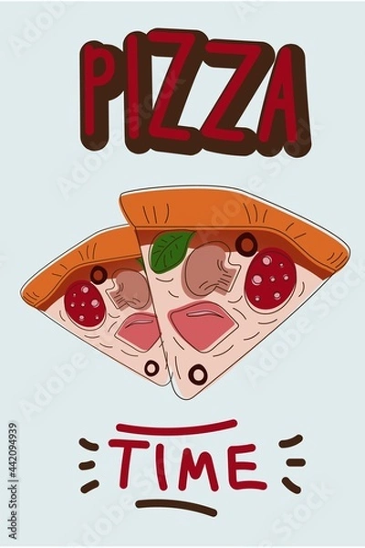 Obraz Pizza cut poster in hand drawn style