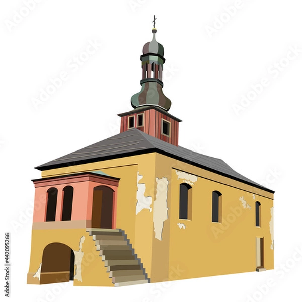 Fototapeta Church building with a cross, a chapel. Vector illustration for architectural design.