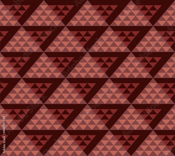 Obraz Triangles, seamless pattern, brown, colored, vector. Brown and pink triangles on a dark field. Pattern, seamless. Decorative print. Vector.  