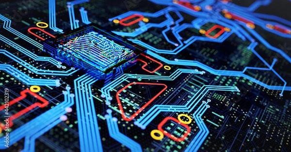 Obraz Futuristic Electronic Circuit Board. Technology Concept. 3D illustration