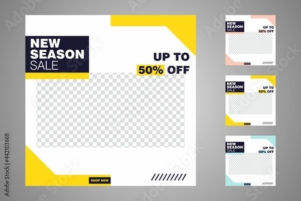 Fototapeta New set of editable minimal banner templates. Suitable for social media posts and web or internet ads. Vector illustration with photo college.